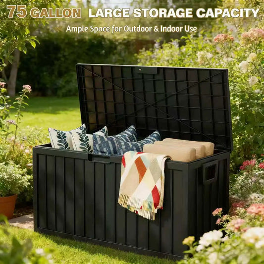SARENZOON Lockable Outdoor Deck Box With Hinged Door Storage