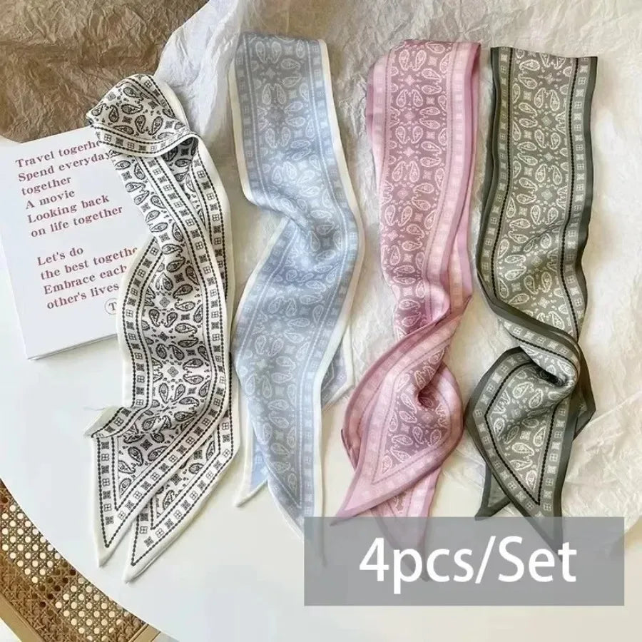 Women's Set Series Cotton Satin Silk Scarf Hair Band Headdress Ribbon