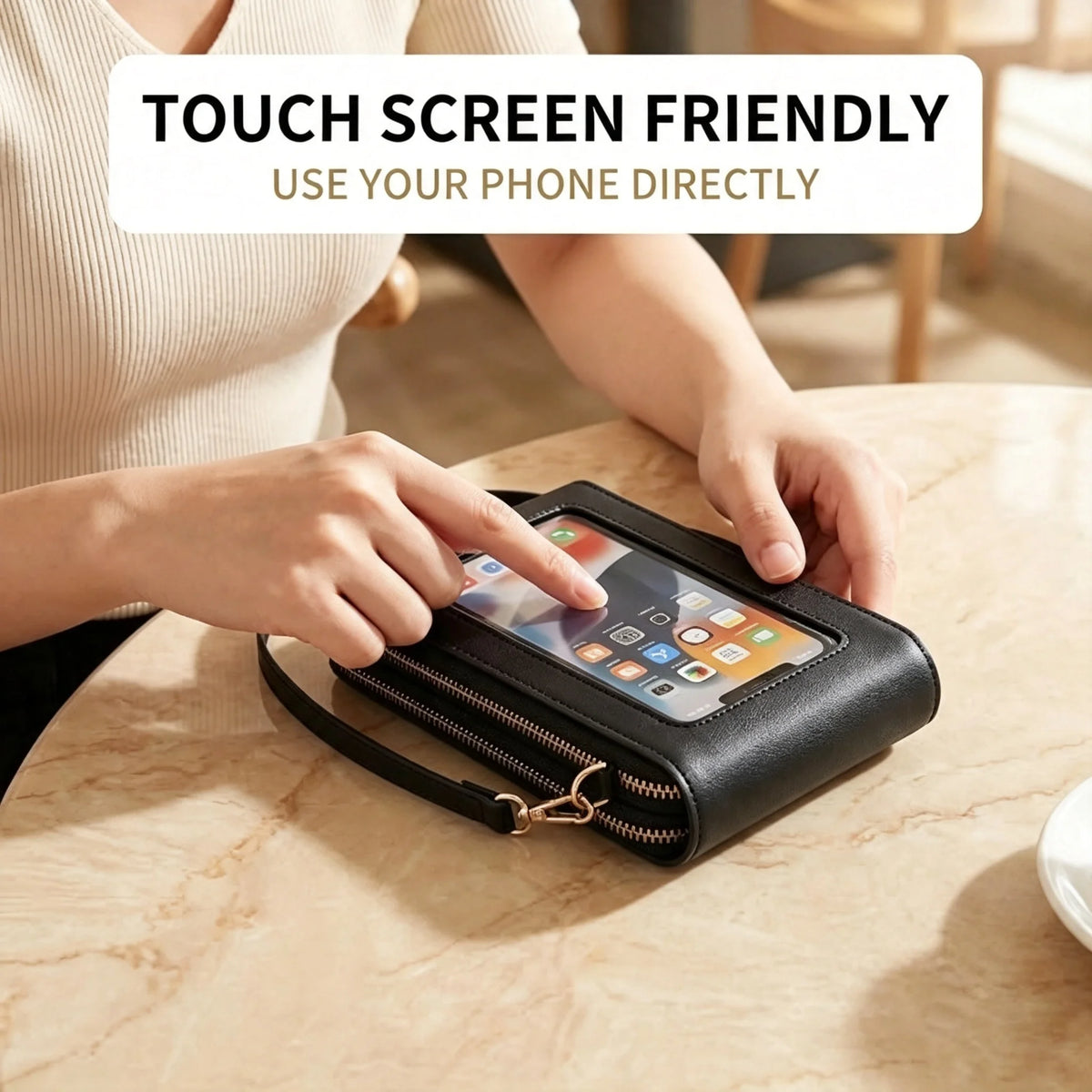 Faux Leather Crossbody Shoulder Purse With Touch Screen Phone Pocket