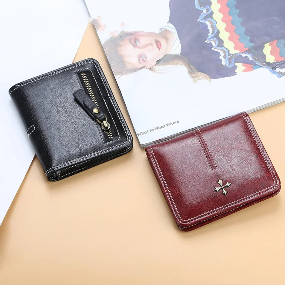 Zipper Mini Womens Wallet PU Leather Card Holder Coin Purse