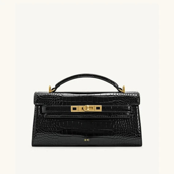 JW PEI Noor Mini Leather Top Handle Handbag Women's Crocodile Embossed Crossbody Purse Elegant Luxury Style Satchel Shoulder Bag