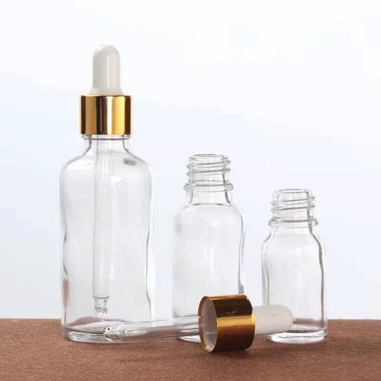 28pcs 15/30/50ml Golden Empty Dropper Bottle Essential Oil Glass Bottle Refillable Aromatherapy with Funnel Glass Eye Dropper