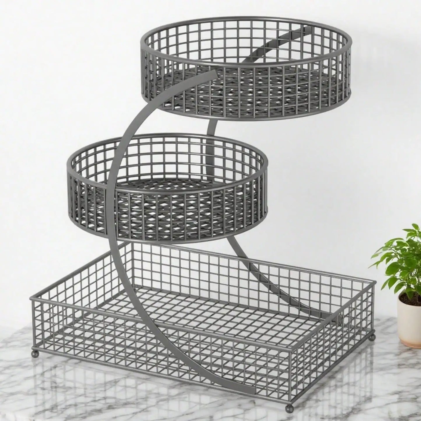 3-Tier Circular Metal Storage Rack, No Assembly Required Polished Cosmetics Organizer, Multi-Purpose Skincare Display Stand for Vanity Bathroom Kitchen Countertop