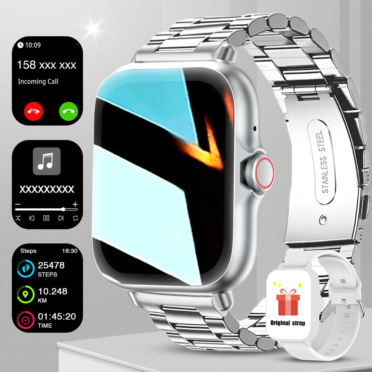 1.83" Full Screen Touch Screen Outdoor Sports Smart Watch for Men/Women,Wireless Calling/receiving, Multiple Sports Modes,Message Notifications,Suitable for Android & IPhone,  Ideal As A Gift