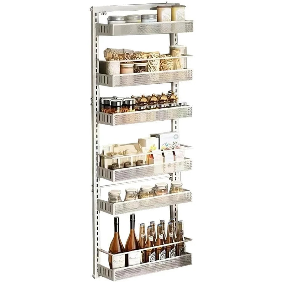 Adjustable 6-Tier Over-the-Door Metal Storage Organizer | Heavy Duty Carbon Steel Shelf, Wall Mounted or Hanging Pantry & Spice Rack for Kitchen, Pantry, Bathroom