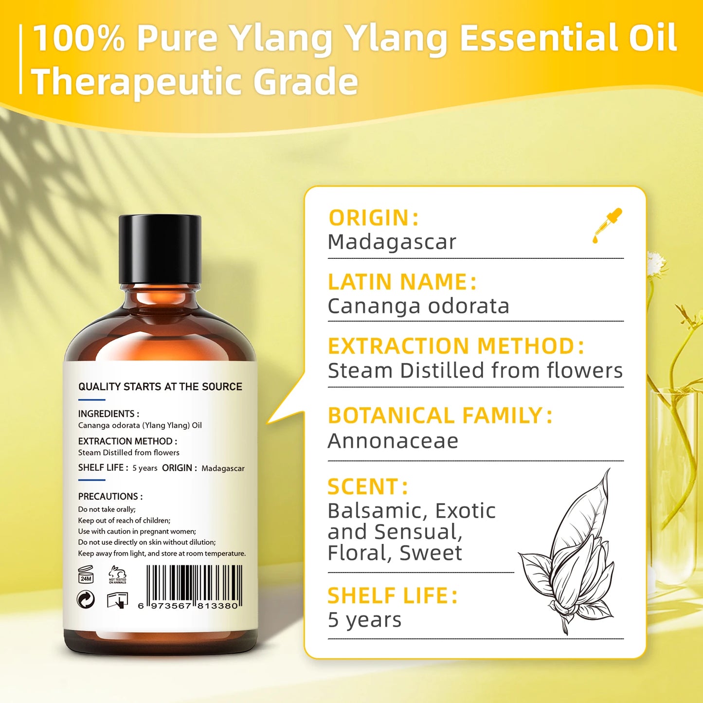 HIQILI Ylang Ylang Essential Oil for Diffusers Aromatherapy
