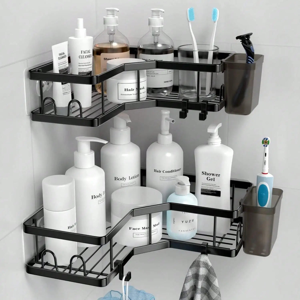 Corner Shower Caddy Adhesive, 2 Packs Shower Organizer With 2 PackSoap Holder And 12 Hooks, Rustproof Corner Shower Shelves, No Drilling Shower Shelf For Inside Shower Back To School