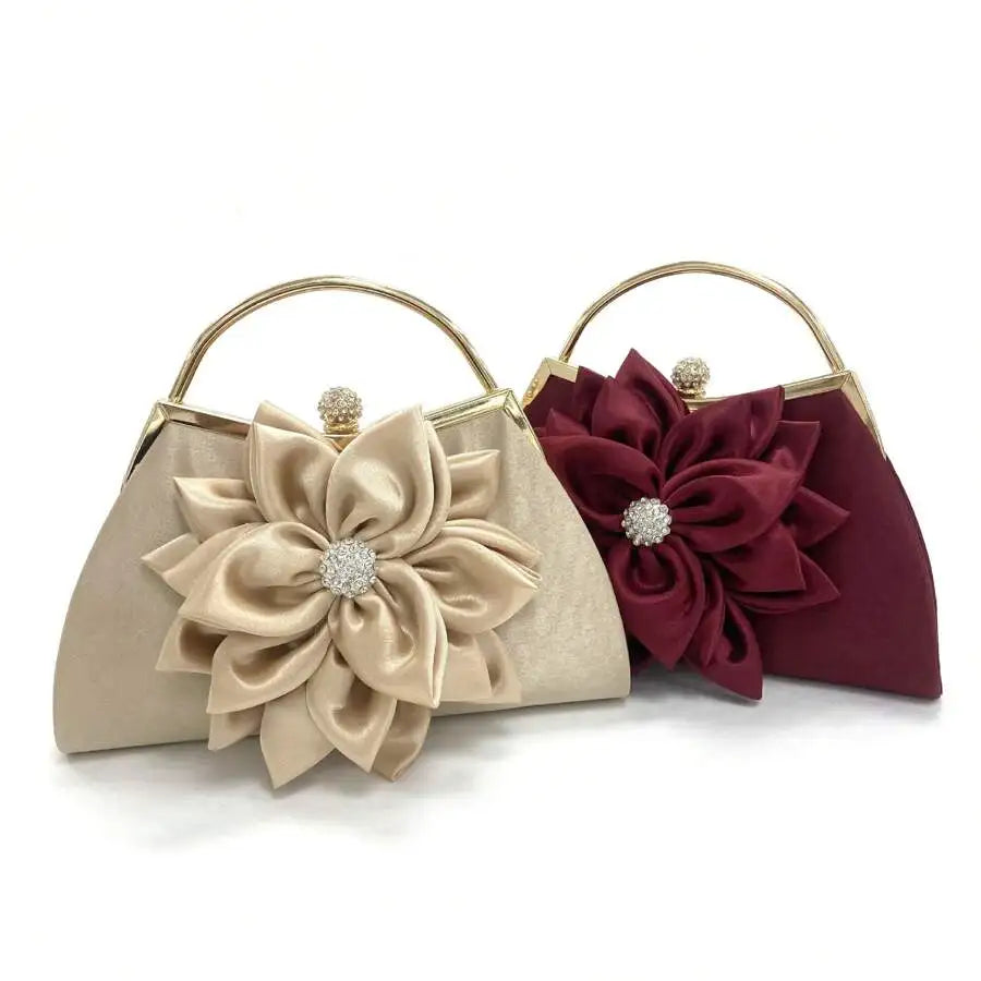 Elegant Women Silk Floral Evening Clutch Purse For Wedding Party
