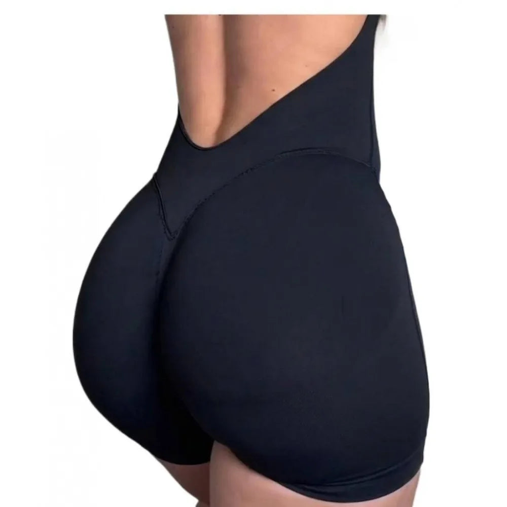 Women Open Back Seamless Knit Yoga Jumpsuit Nylon Quick Dry