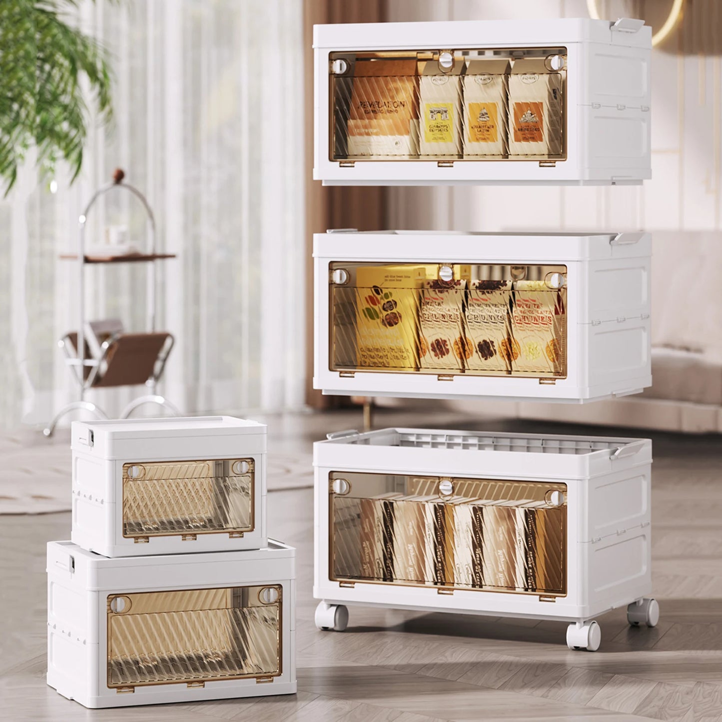 1/2/3/4/5 Layer Folding Storage Cabinet Storages Cabinet Waterproof Dustproof With Swivel Wheel Kitchen Bedroom Living Room