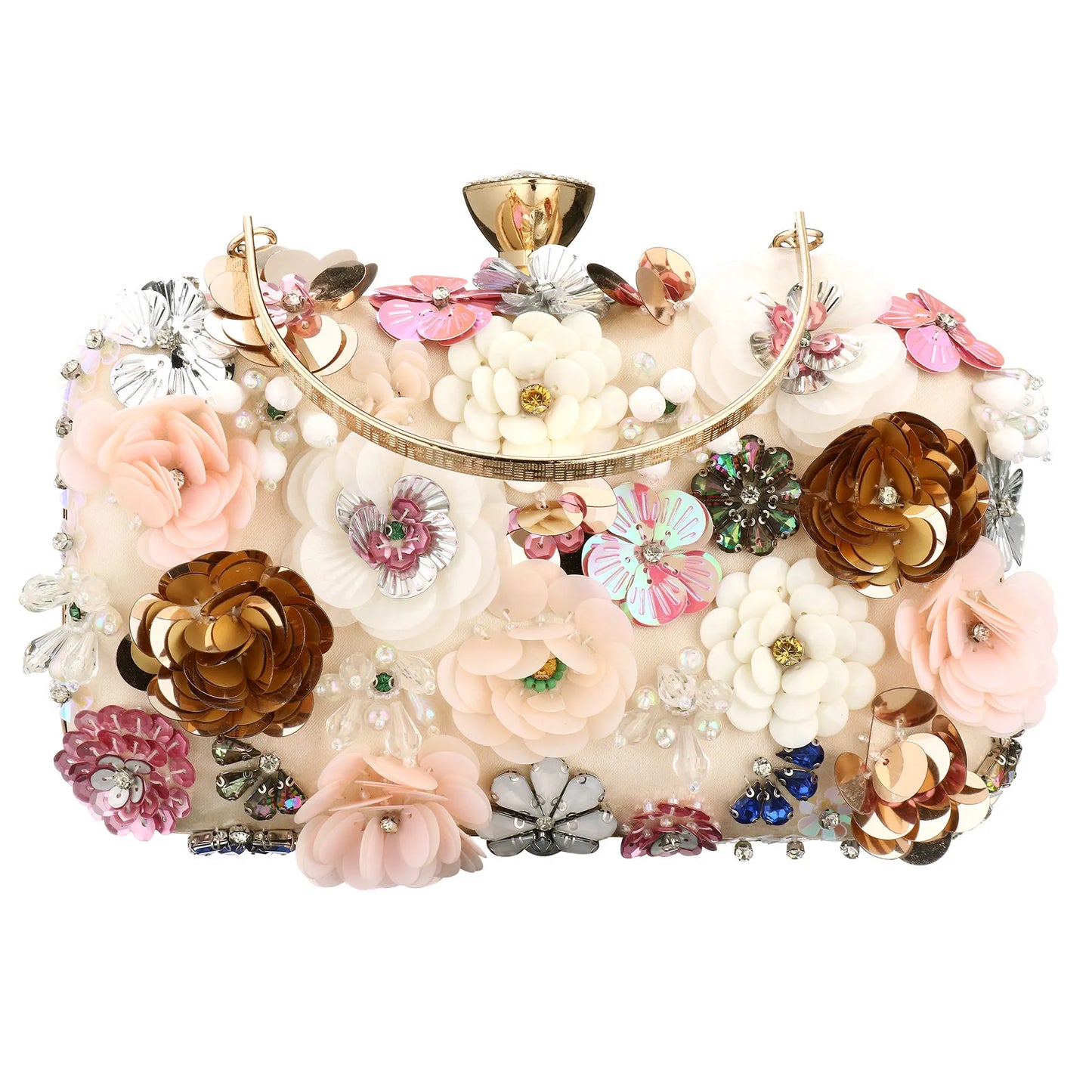 Luxury Women's Evening Clutch Bag With Flower Beading And Chain Handle