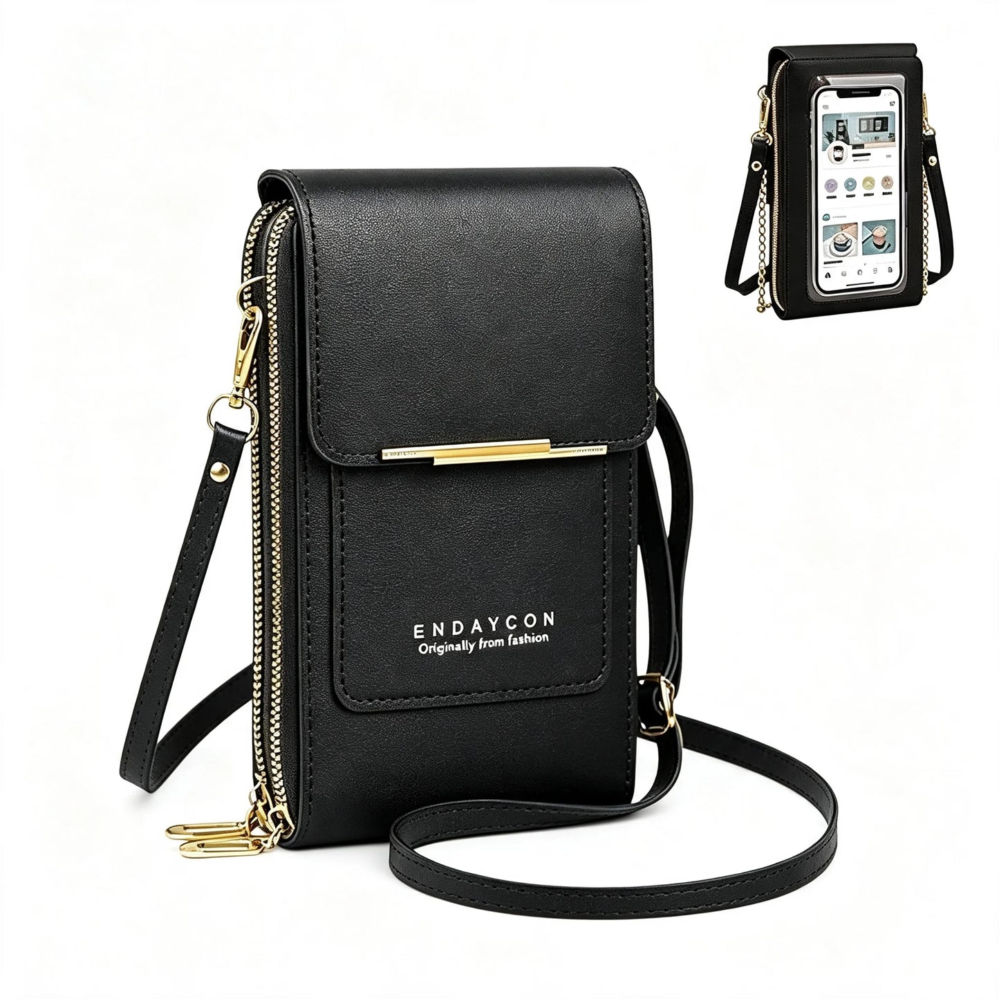 Faux Leather Crossbody Shoulder Purse With Touch Screen Phone Pocket