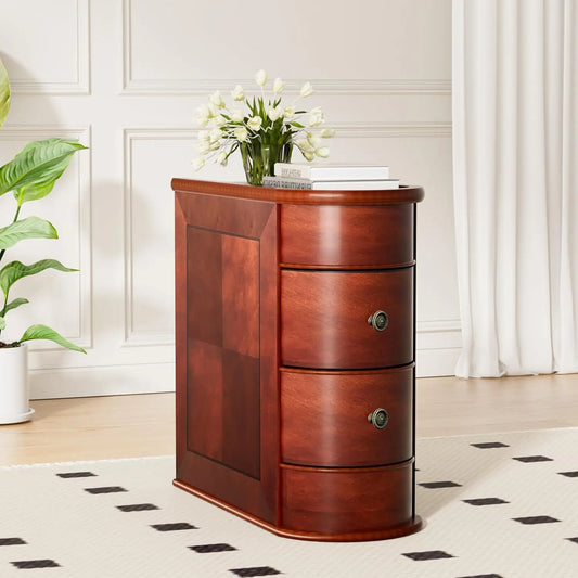 Solid Wood End Table with 2 Drawers Narrow Slim Side Nightstand for Living Room Bedroom Vintage Finish Back, Customized