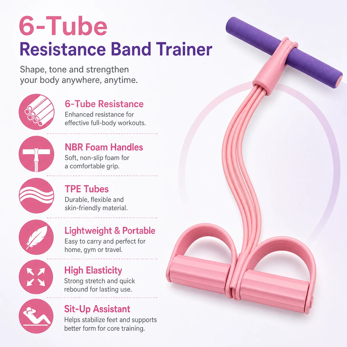 Six Tube Resistance Band Pedal Trainer For Home Strength Training