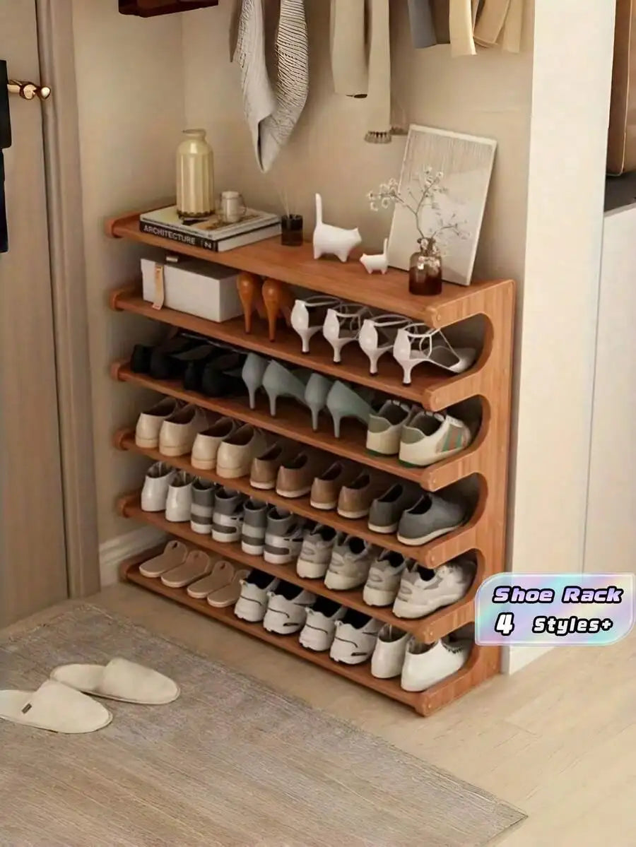 1-piece 5-6-tier space-saving bamboo freestanding multifunctional ultra-easy-to-assemble natural shoe rack storage shelf, suitable for entryway, wardrobe, hallway, bedroom, home decor, desktop storage shoe rack unit