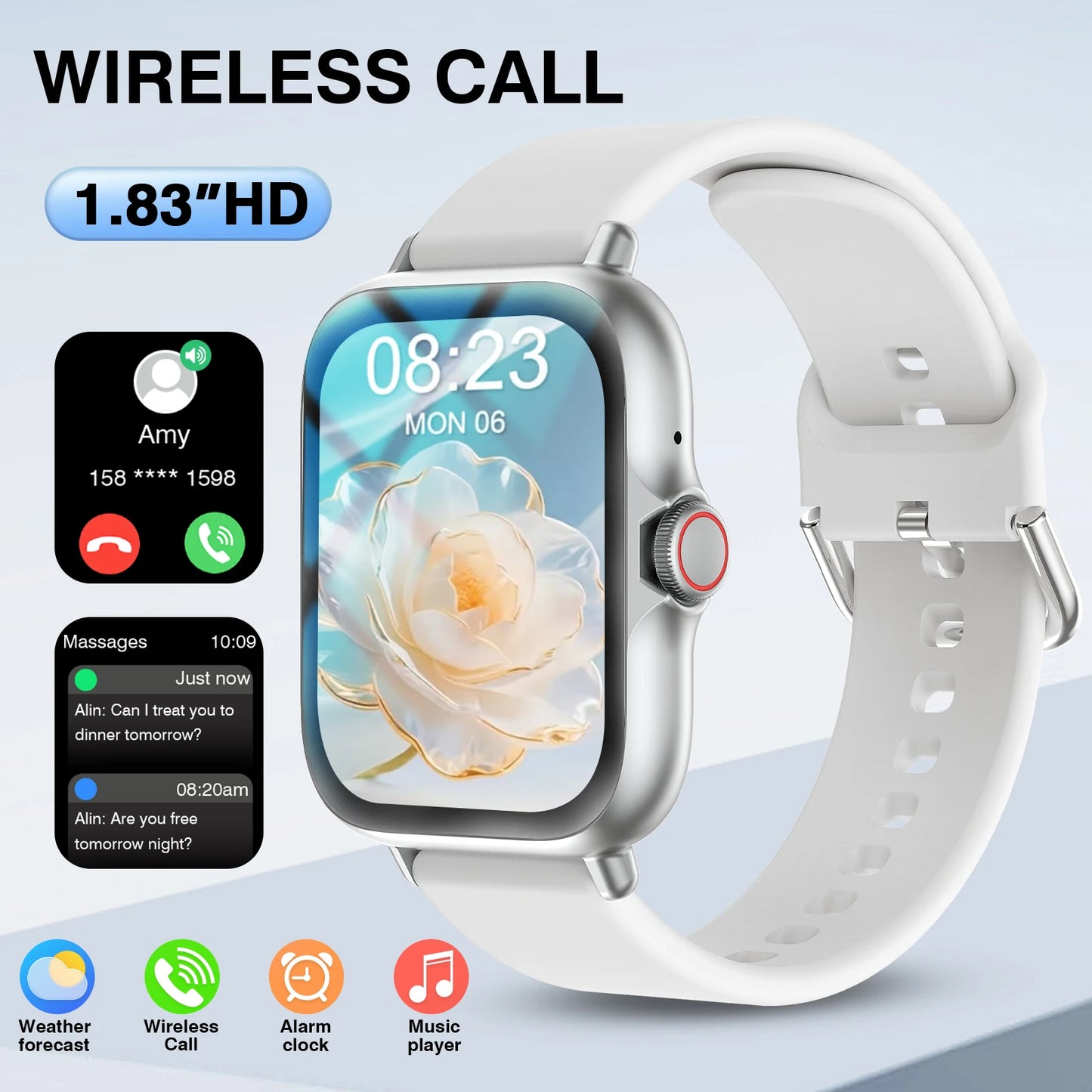 1.83" Full Screen Touch Screen Outdoor Sports Smart Watch for Men/Women,Wireless Calling/receiving, Multiple Sports Modes,Message Notifications,Suitable for Android & IPhone,  Ideal As A Gift