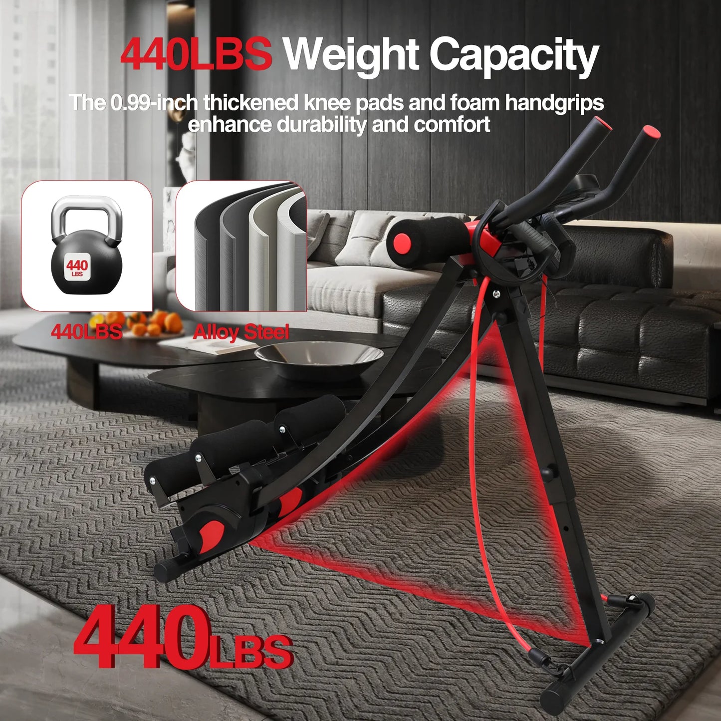 Foldable Abdominal Exercise Machine With Resistance Bands And LCD Display