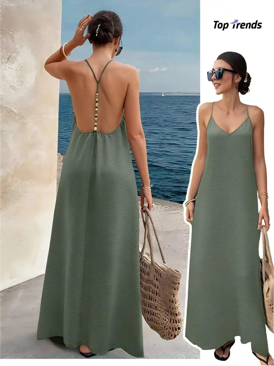 Women's Solid Strapless Backless Elegant Polye Dress