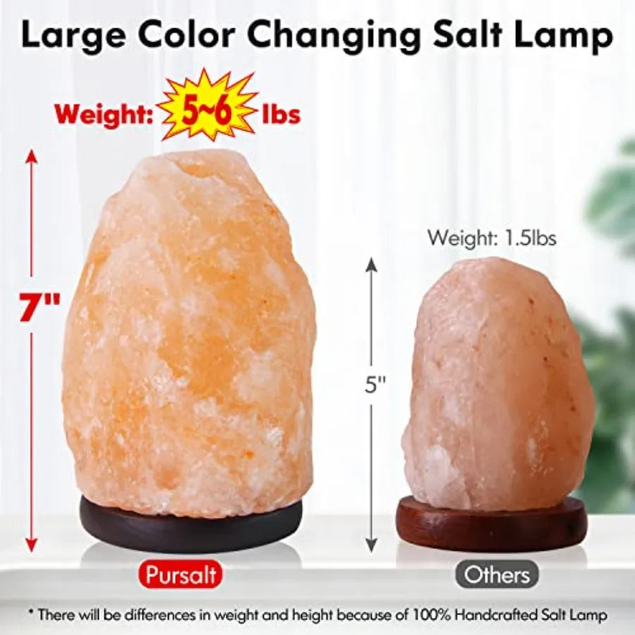 Himalayan Salt Lamp 7 Inches 5-6 Lbs with Upgraded Remote Control, Adjustable 16 Color Changing Salt Lamp Night Light, Natural
