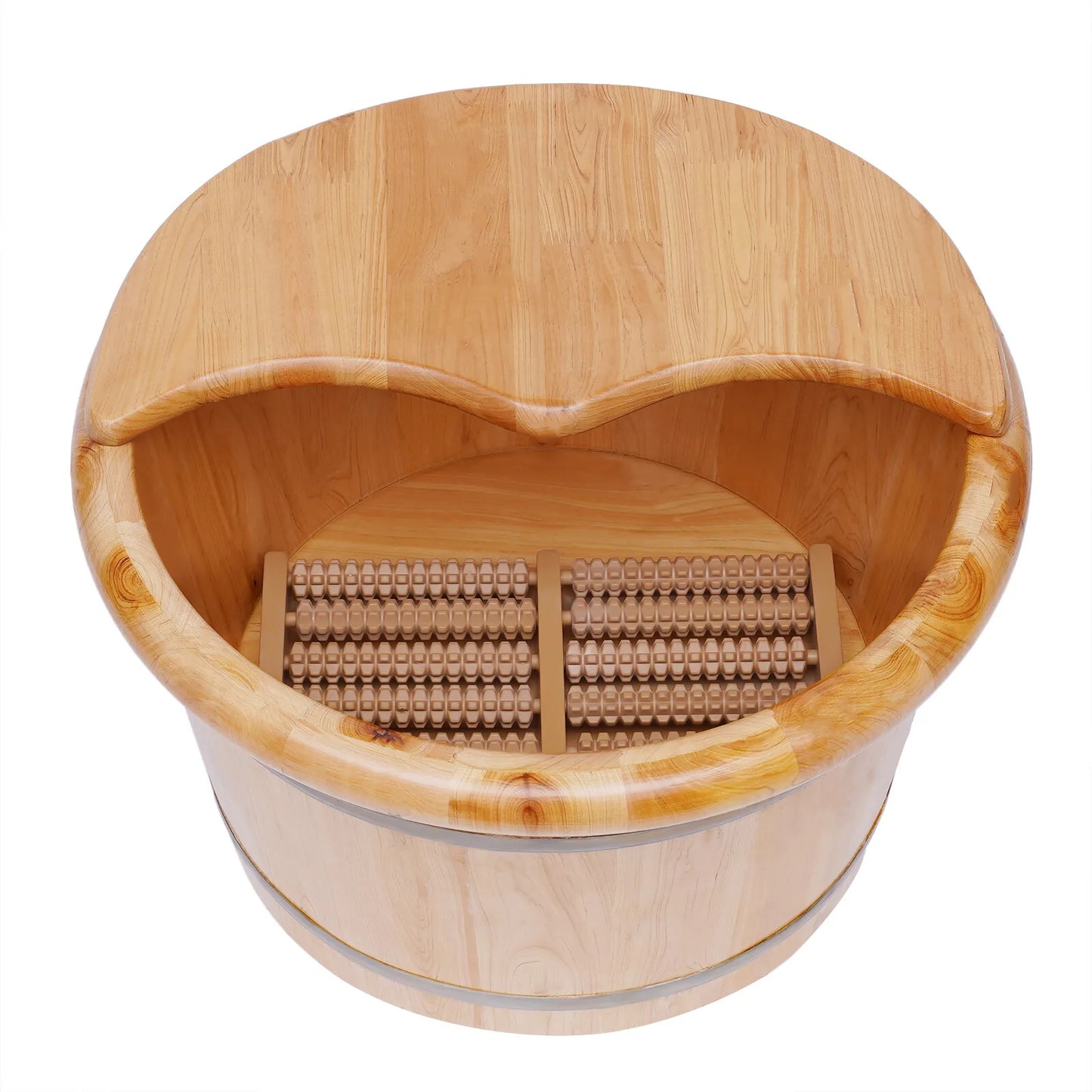 Cedar Wood Foot Bath Tub Leak-Proof Insulated Foot Soak Bucket with Lid & Massage Roller 10.36lb Wooden Foot Spa Basin