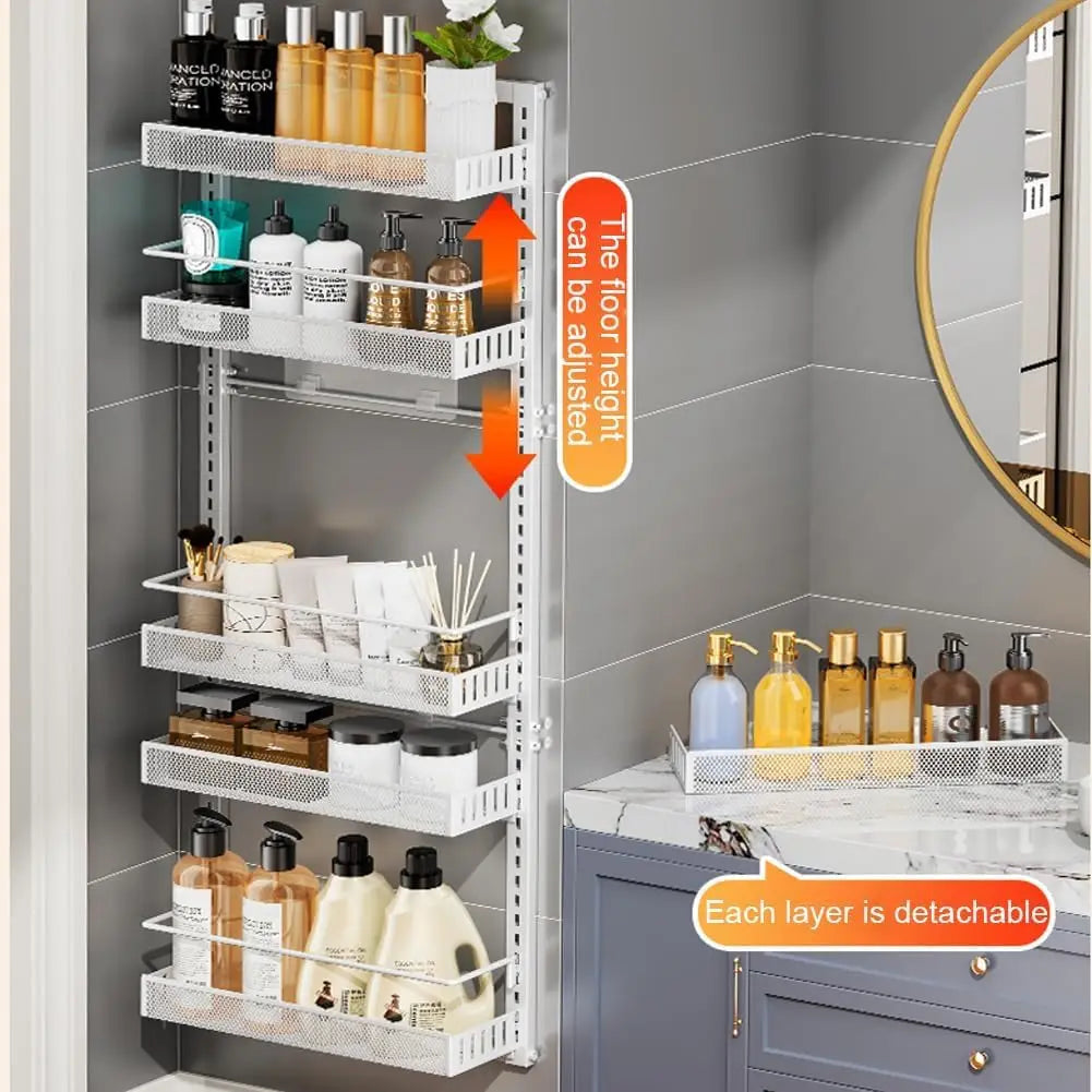 Adjustable 6-Tier Over-the-Door Metal Storage Organizer | Heavy Duty Carbon Steel Shelf, Wall Mounted or Hanging Pantry & Spice Rack for Kitchen, Pantry, Bathroom