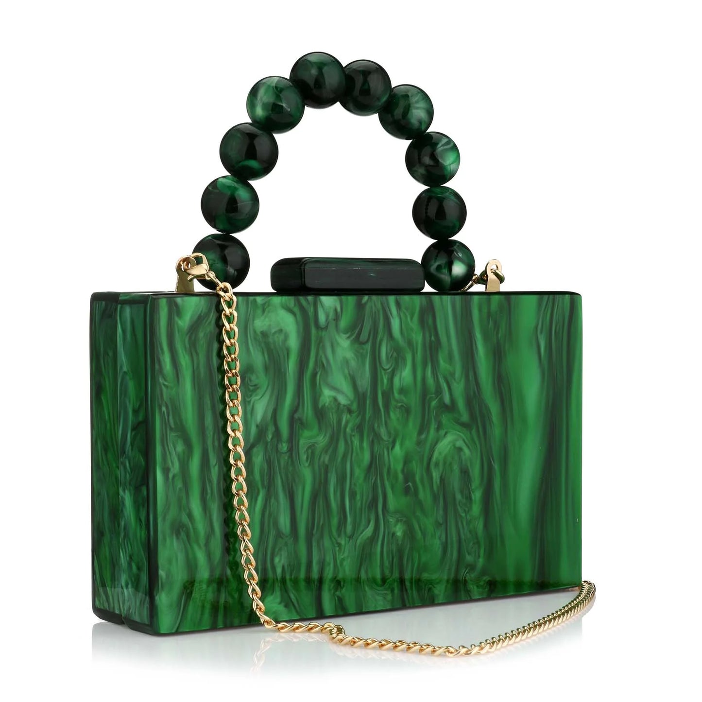 Marble Acrylic Beading Box Clutch Luxury Evening Bag With Chain Strap