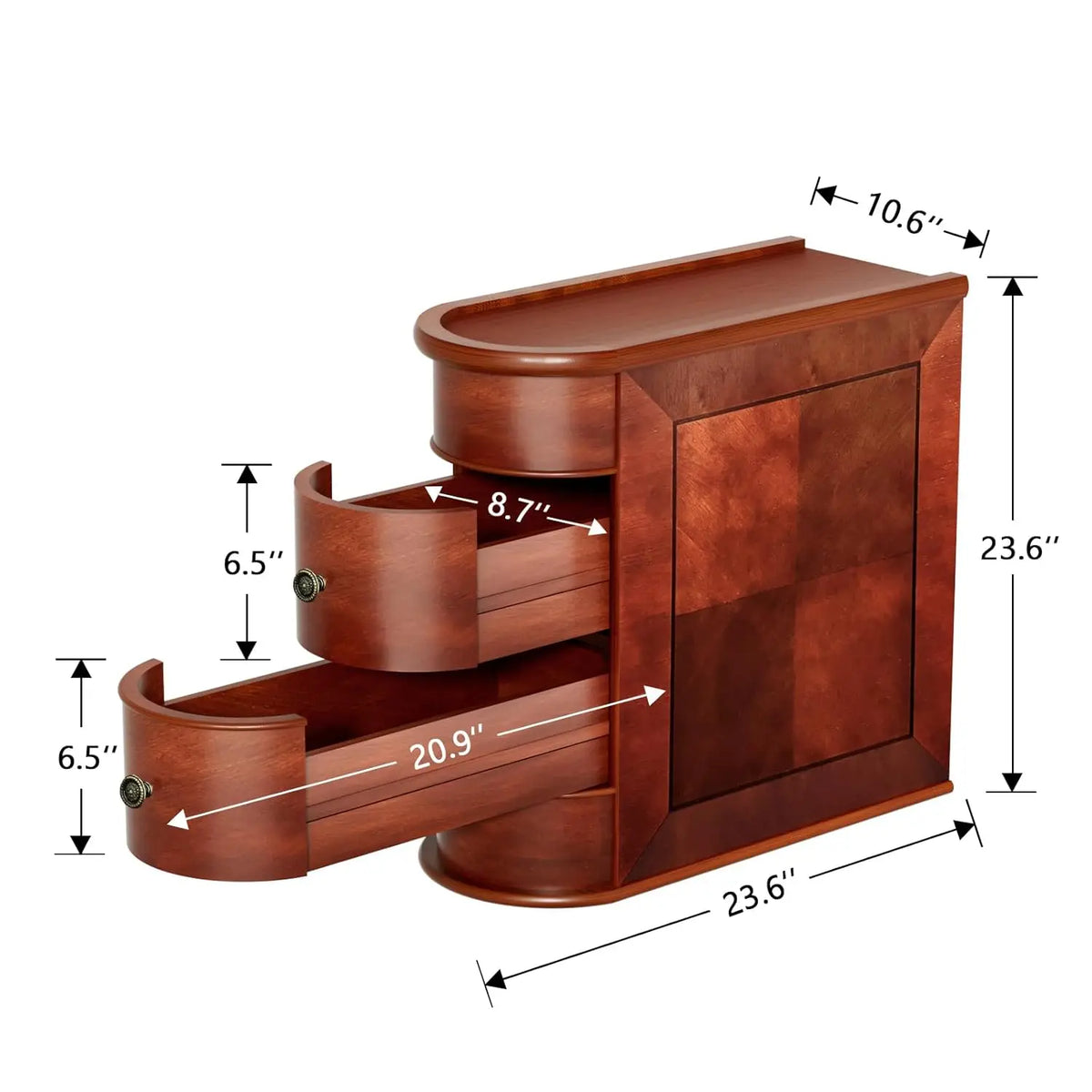 Solid Wood End Table with 2 Drawers Narrow Slim Side Nightstand for Living Room Bedroom Vintage Finish Back, Customized