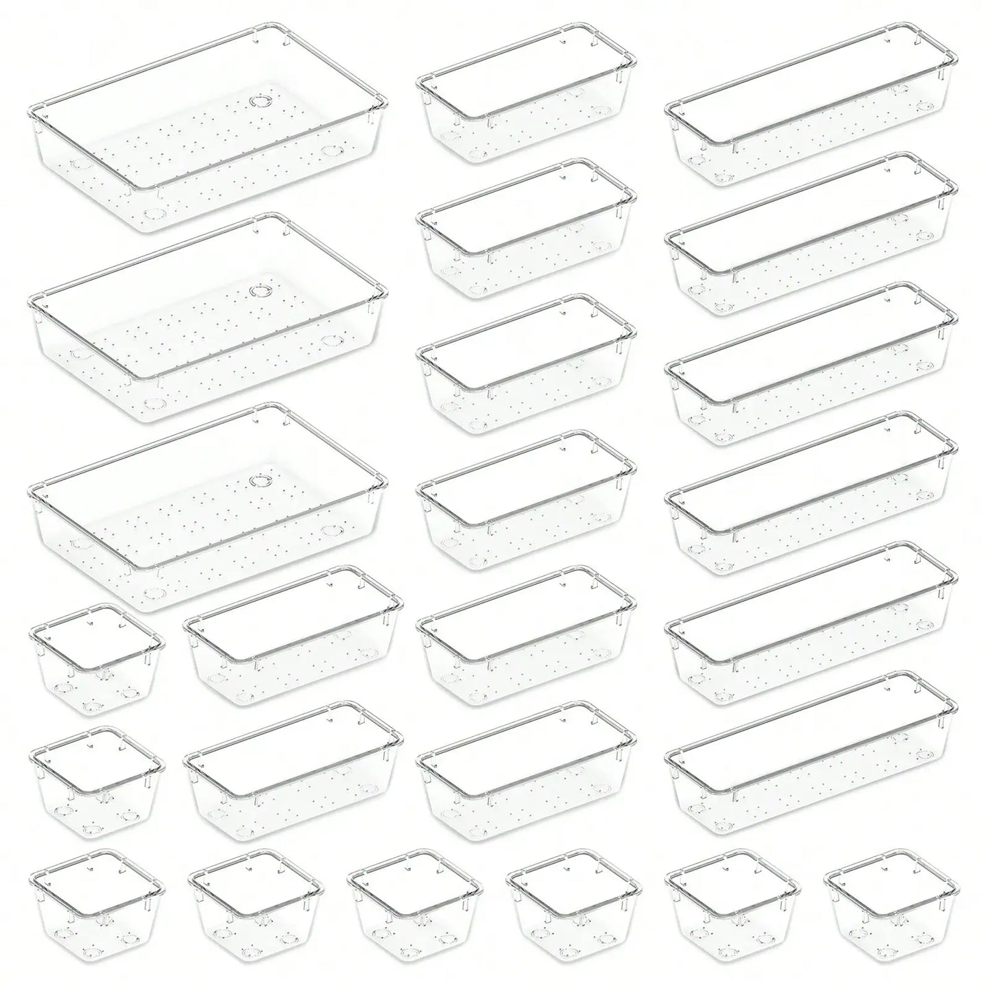 25-Piece Clear Drawer Organizer Set, Plastic Dividers Storage Box for Makeup Jewelry Gadgets, Versatile Desk Dresser Bathroom Dormitory Organizer