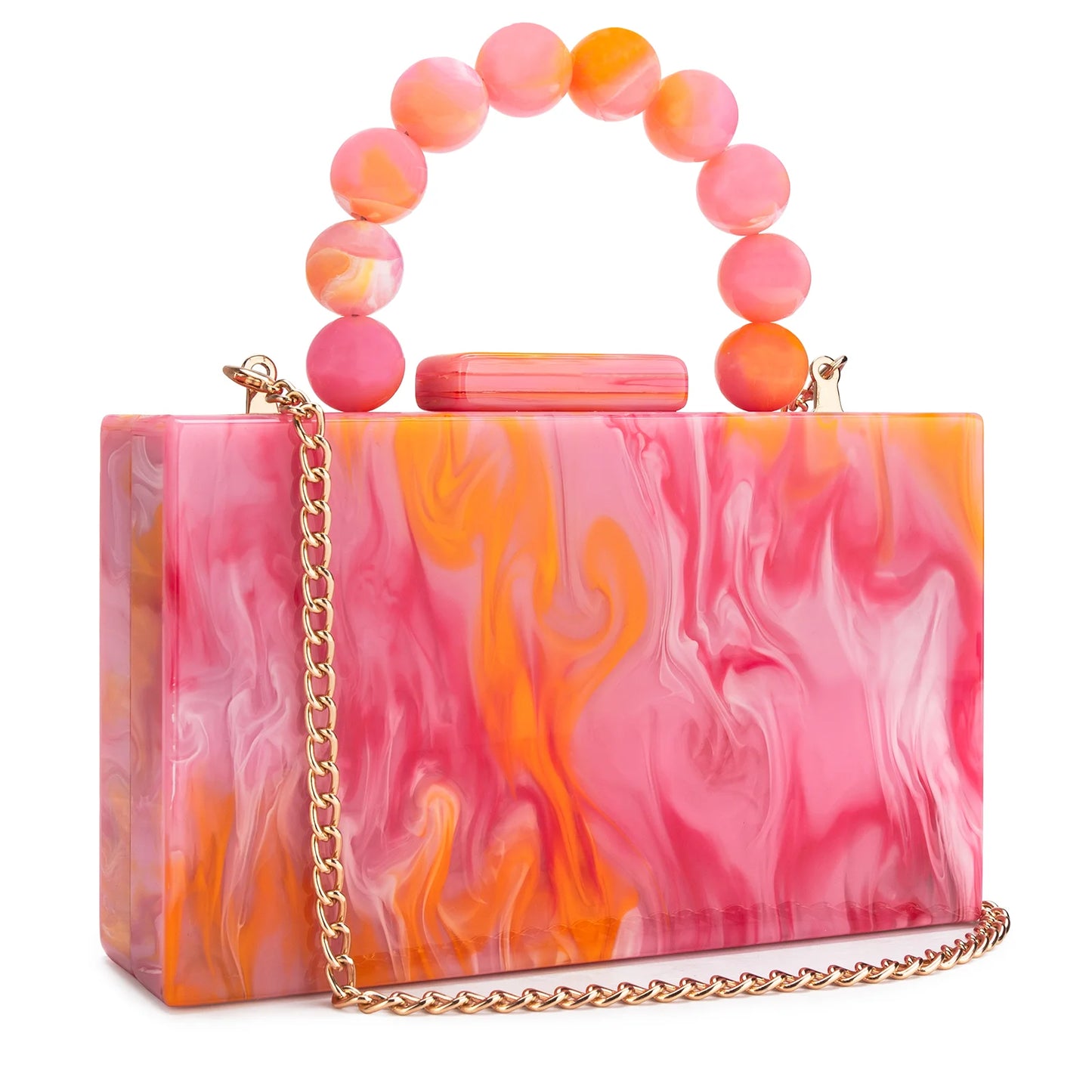 Marble Acrylic Beading Box Clutch Luxury Evening Bag With Chain Strap