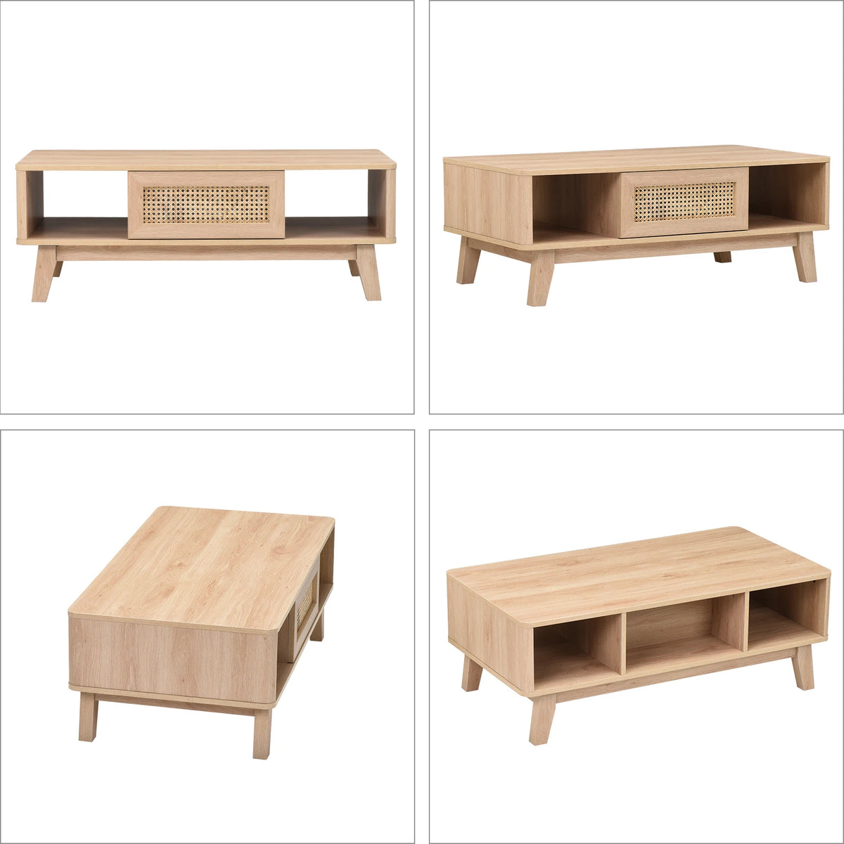 Farini Mid Century Modern Coffee Table with Rattan Drawer, Wood Storage Table for Living Room, Farmhouse Home Furniture