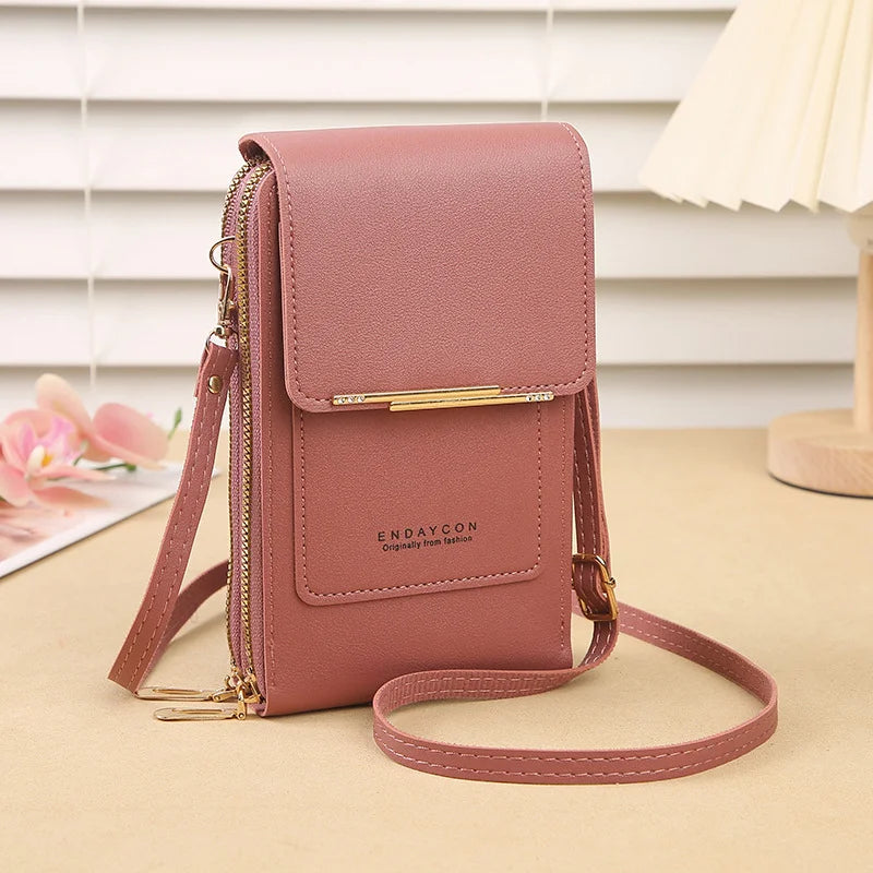 Faux Leather Crossbody Shoulder Purse With Touch Screen Phone Pocket