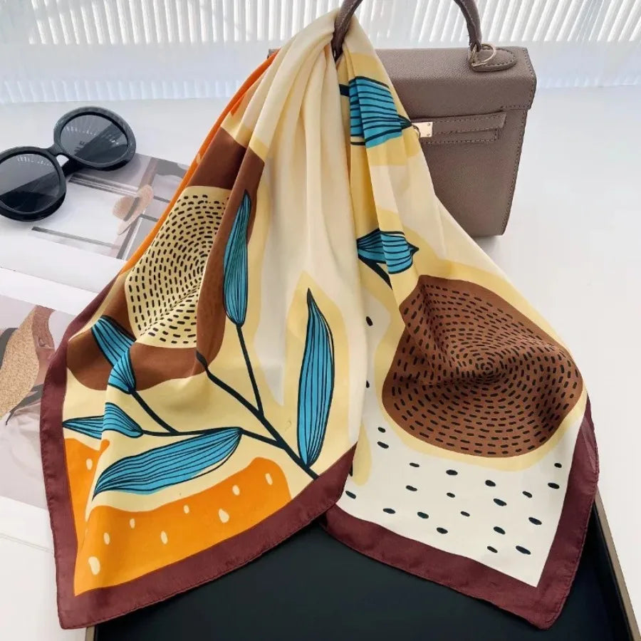 Polka Dot Printed Silk Scarf Women Elegant Versatile Headwear Bag Accessories Square
