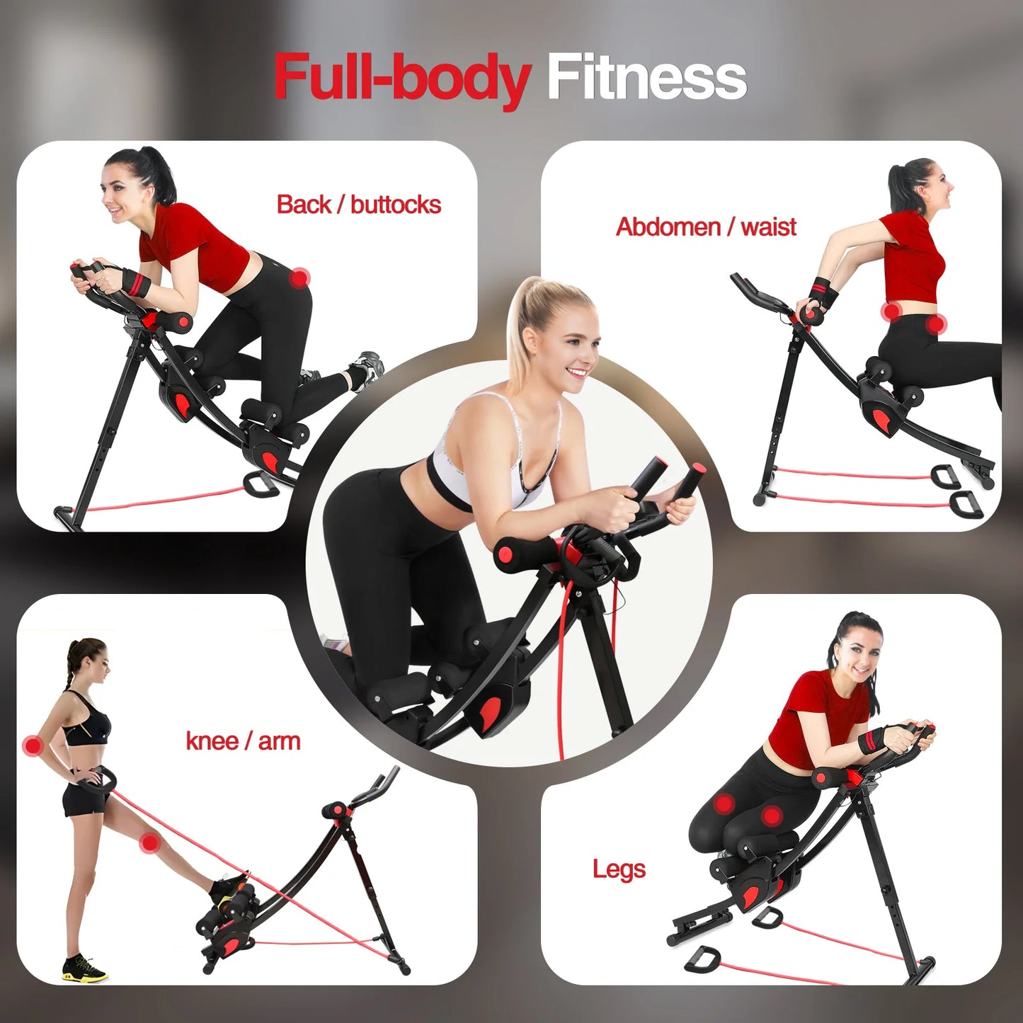 Foldable Abdominal Exercise Machine With Resistance Bands And LCD Display