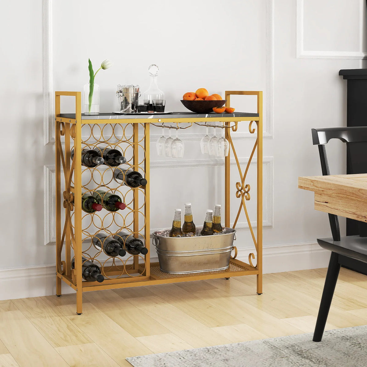 21 Bottle Wine Rack Freestanding Floor Wine Bottle Organizer with Storage Shelf