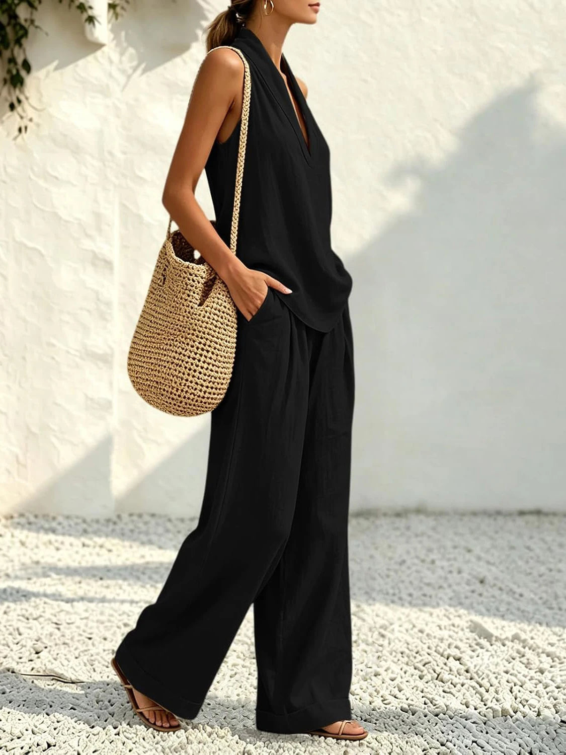 Women's Halter Top And Wide Leg Pants Matching Set