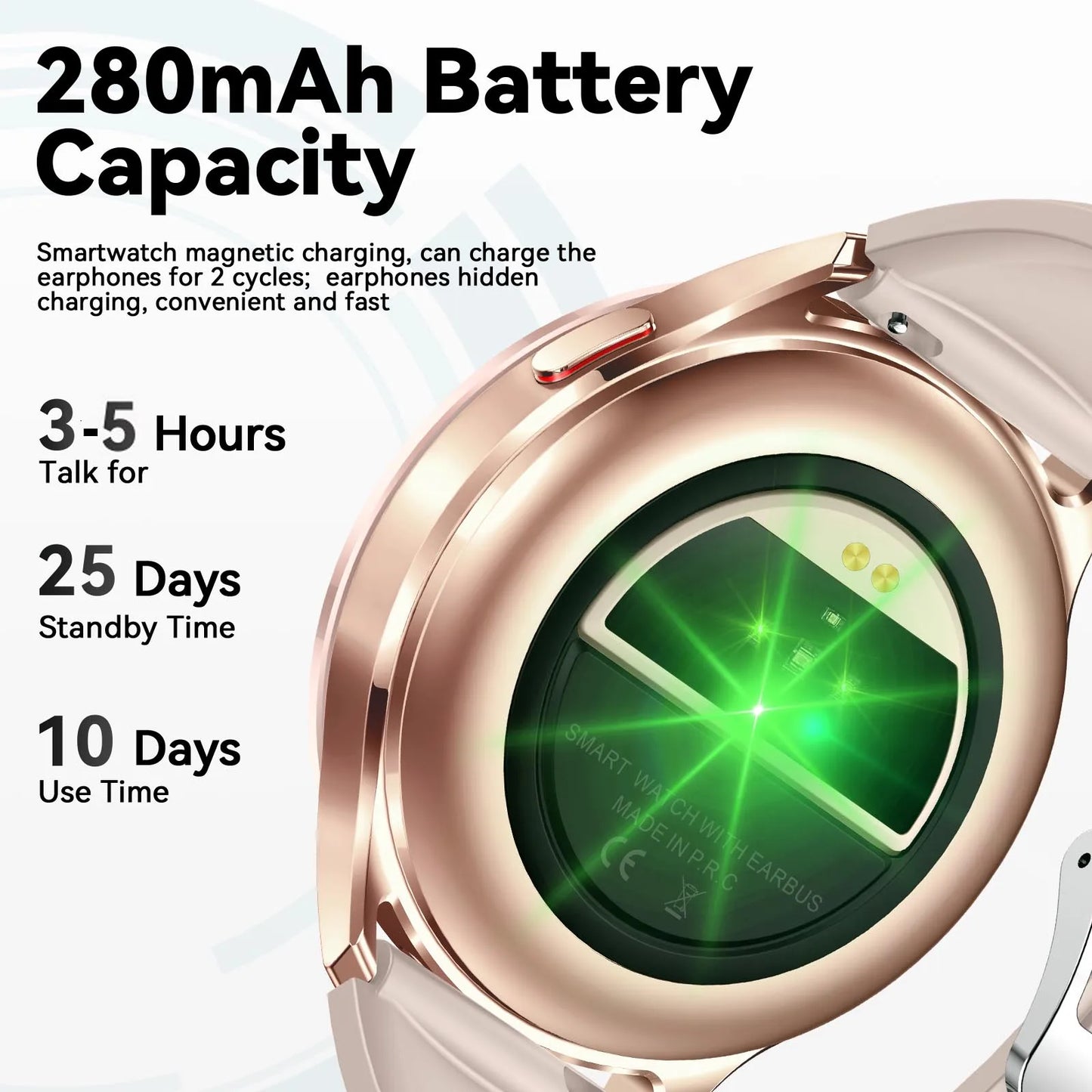 EIGIIS 2in1 Smart Watch With Hidden Earbuds IPS HD Screen