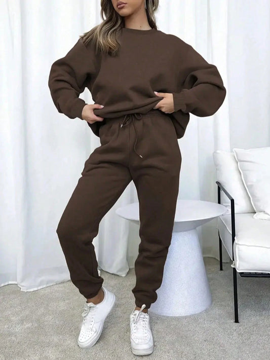 Womens Fleece Crewneck Sweatshirt And Jogger Pants Tracksuit Set