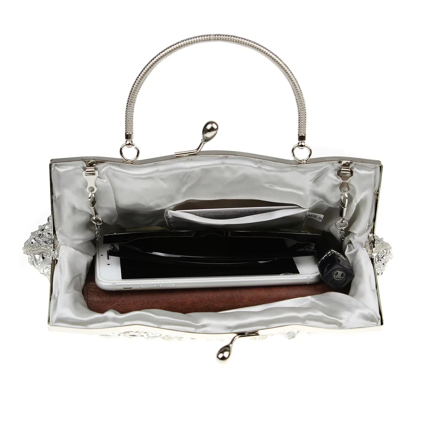 Womens Beaded Embroidered Clutch Bag With Shoulder Chain Party Purse