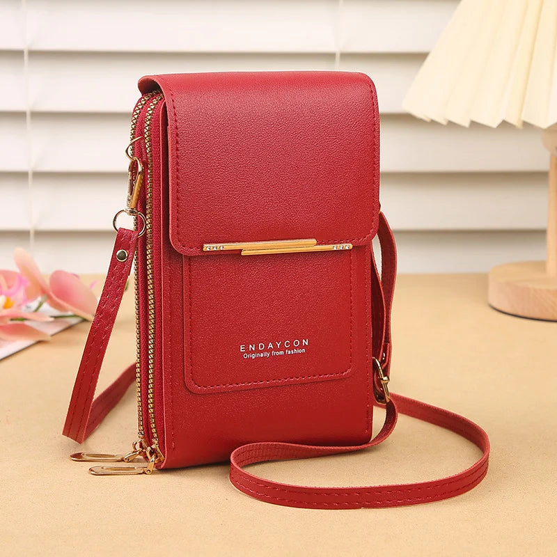 Faux Leather Crossbody Shoulder Purse With Touch Screen Phone Pocket