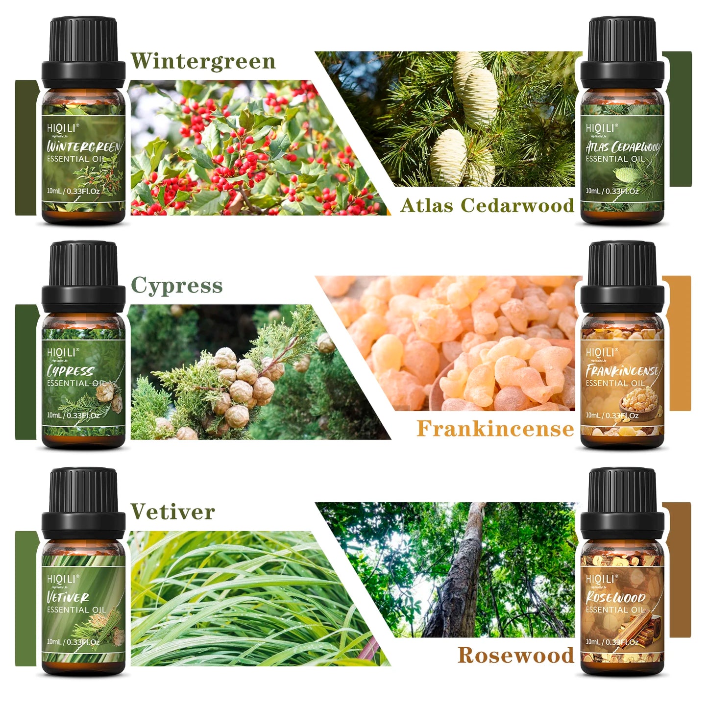 HIQILI Woody Fragrance Oils Set 6 10ml For Diffusers And DIY Crafts