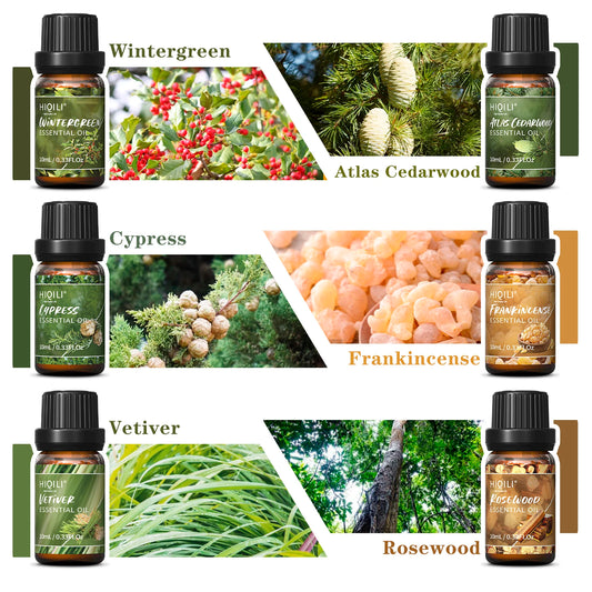 HIQILI Woody Fragrance Oils Set 6 10ml For Diffusers And DIY Crafts