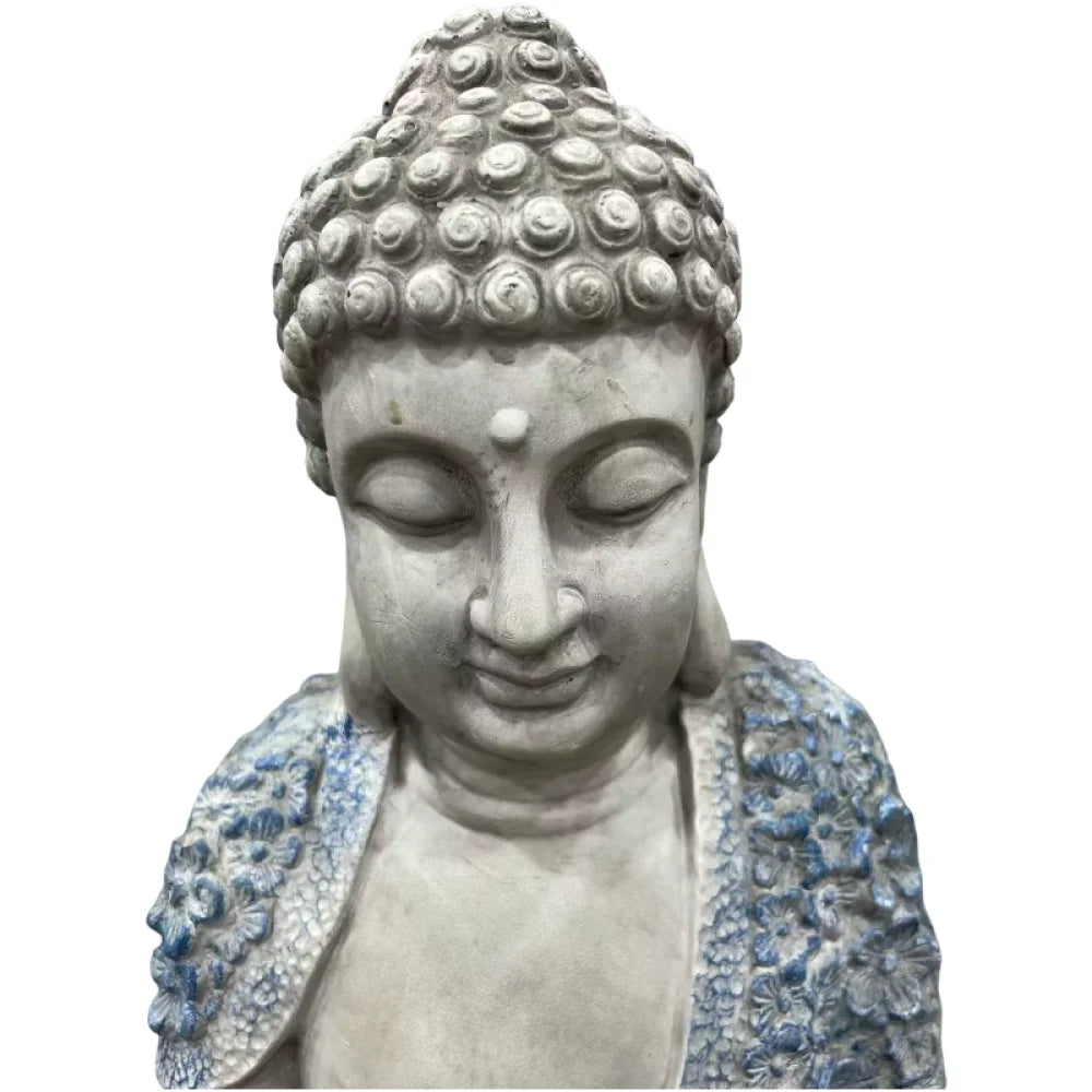 Weatherproof Resin Meditating Buddha Statue With Floral Details Outdoor