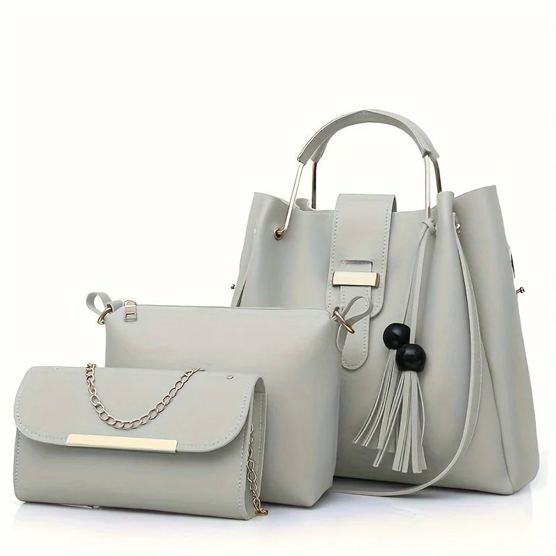 PU Leather Women Tote Bag Set Shoulder Crossbody Messenger Clutch