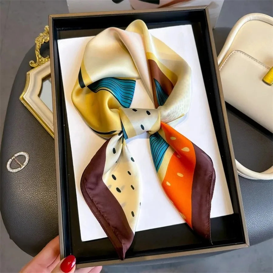 Polka Dot Printed Silk Scarf Women Elegant Versatile Headwear Bag Accessories Square