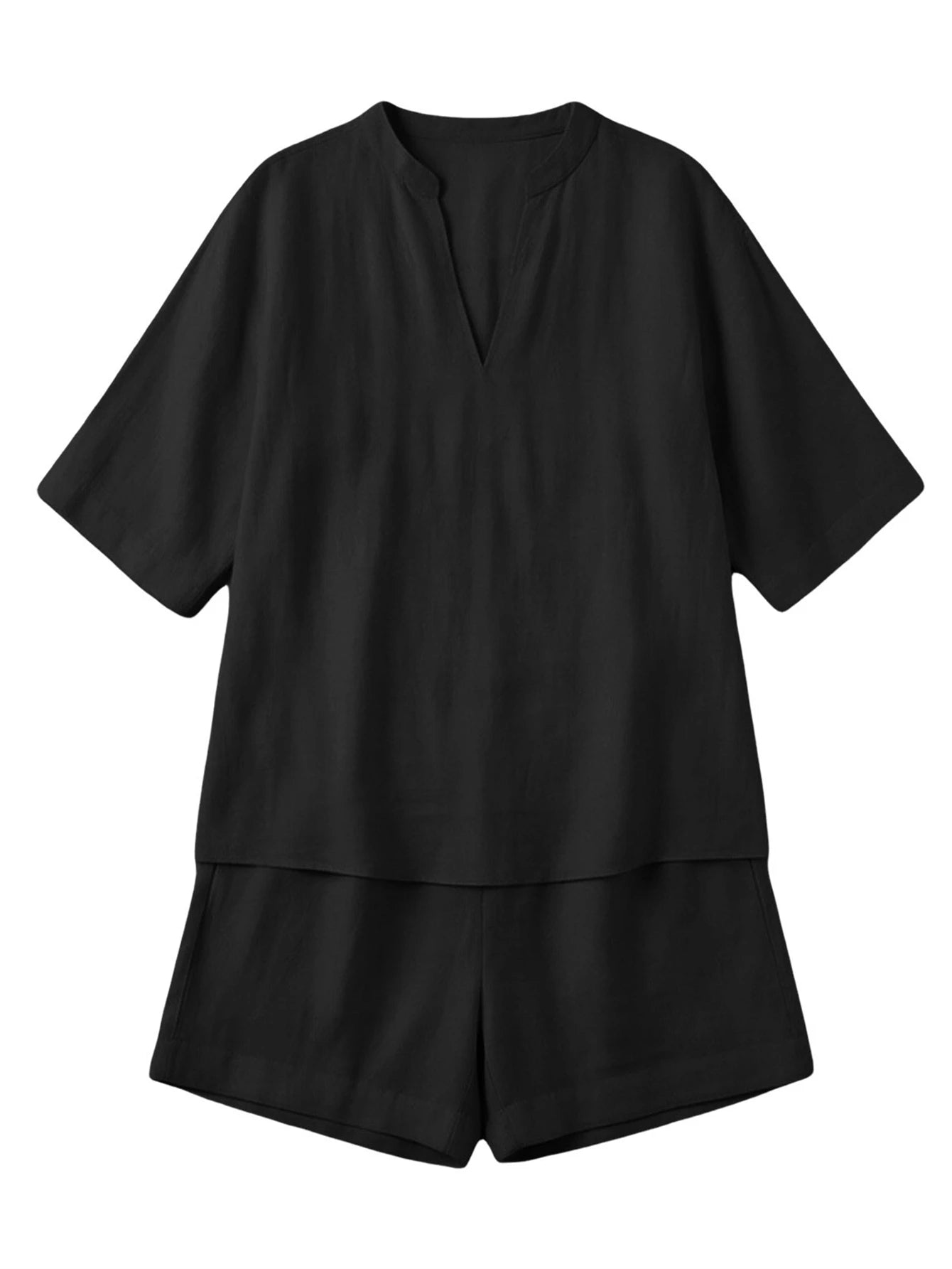 Women Casual Two Piece Short Set V Neck Summer Outfit