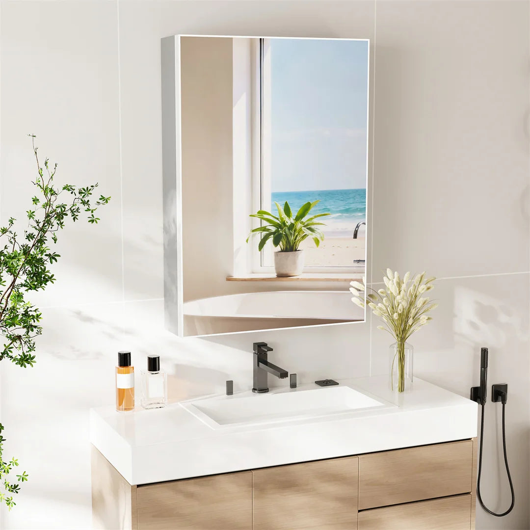 LUVODI Wall Mounted Bathroom Medicine Cabinet Luxury Single Door Open Vanity Storage with Mirror 500x700mm Size