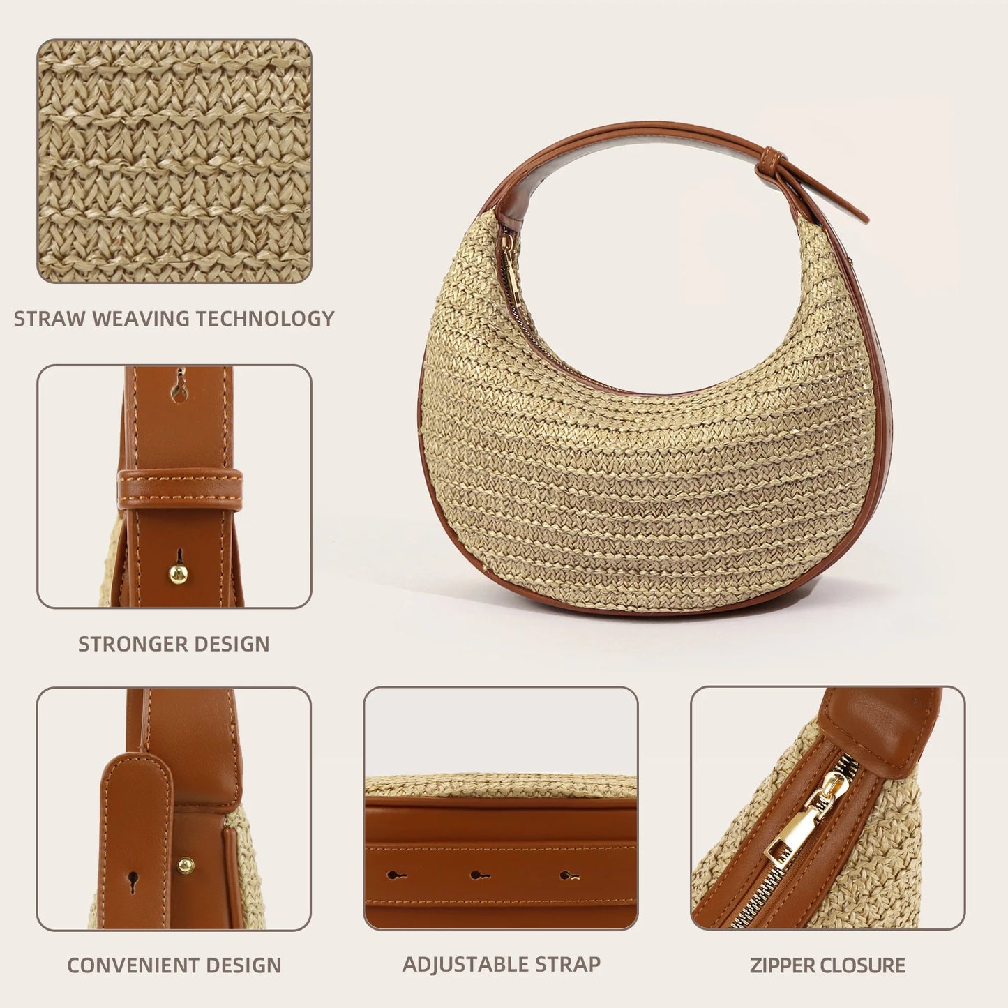 Straw Woven Top-Handle Bag For Women Summer Beach Tote
