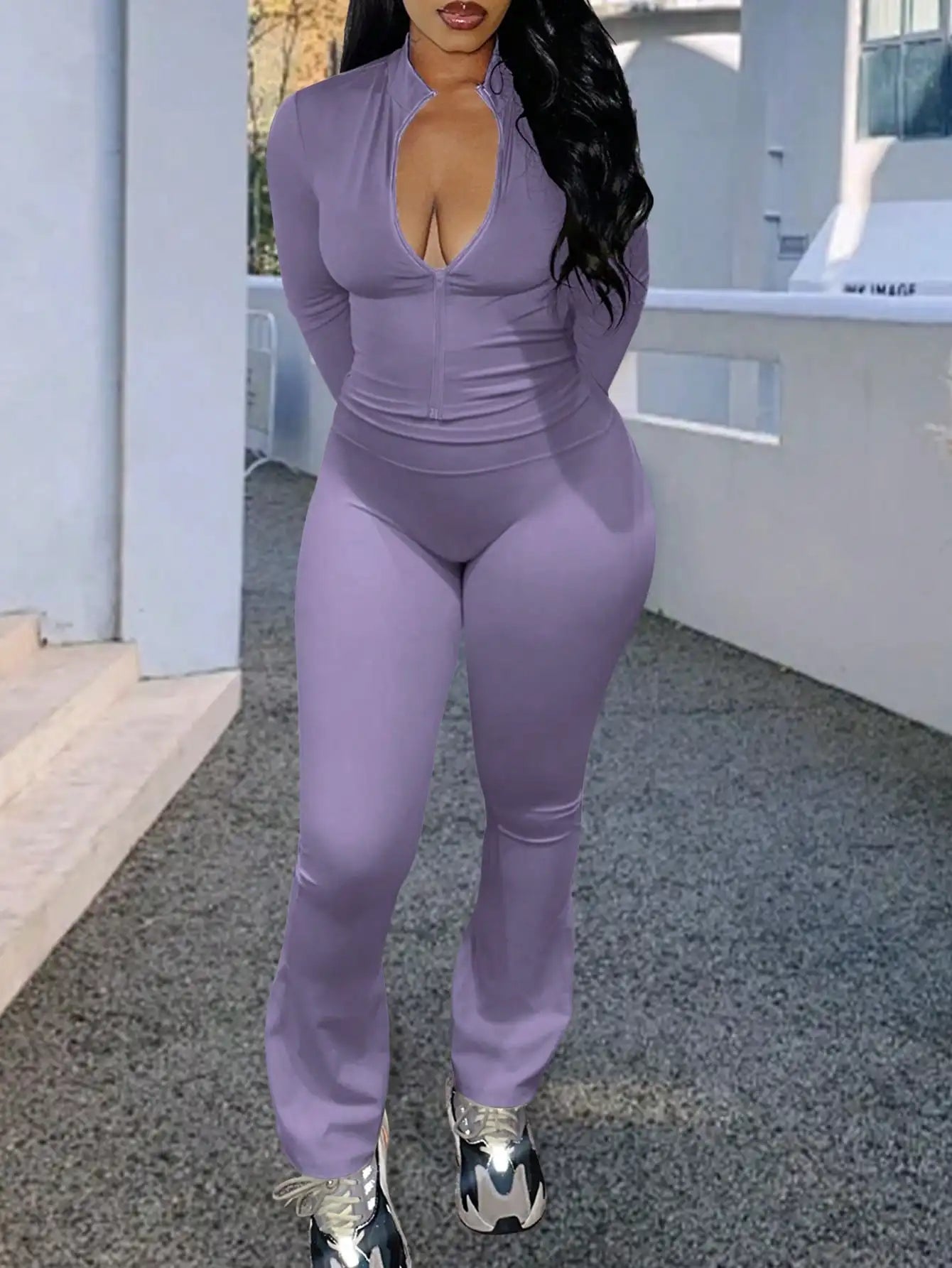 3 Piece Women's Sports Top And Flared Pants Set Bundle