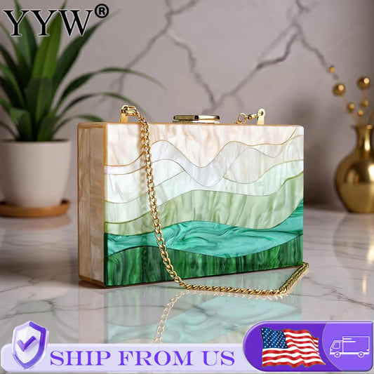 Geometric Acrylic Chain Box Clutch Evening Bag For Women Party