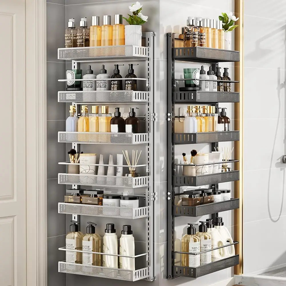 Adjustable 6-Tier Over-the-Door Metal Storage Organizer | Heavy Duty Carbon Steel Shelf, Wall Mounted or Hanging Pantry & Spice Rack for Kitchen, Pantry, Bathroom